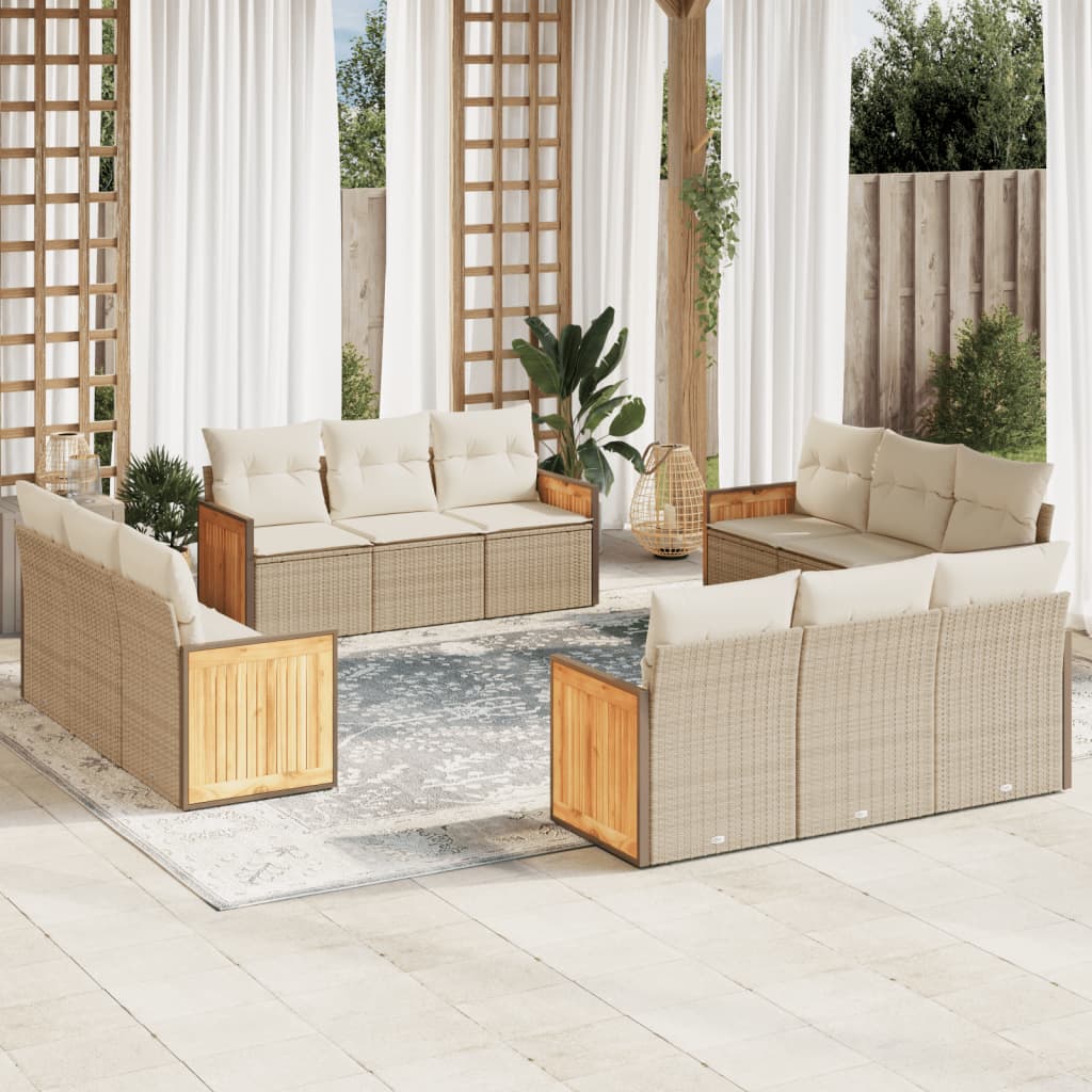 vidaXL 12-delige Loungeset met kussens poly rattan zwart