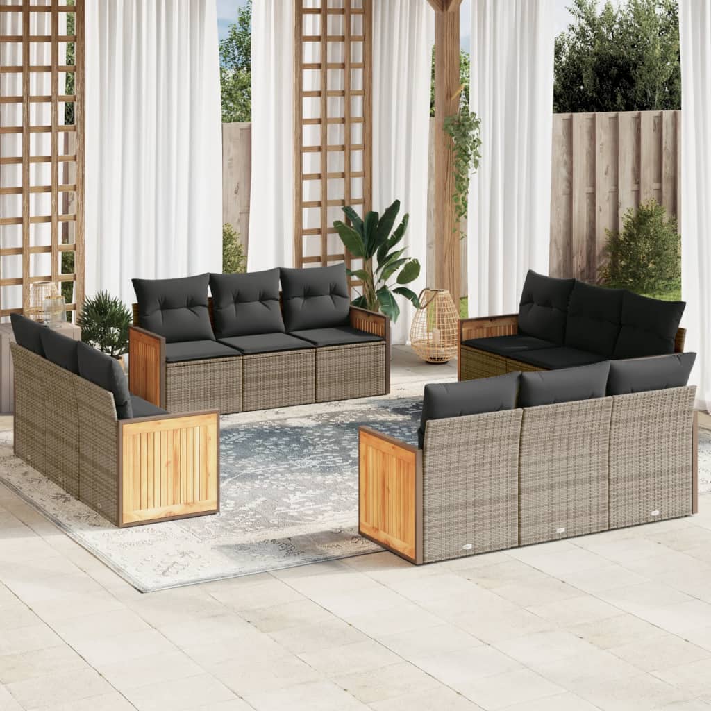 vidaXL 12-delige Loungeset met kussens poly rattan zwart