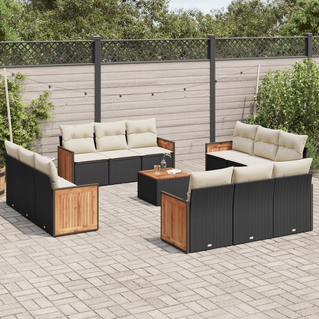 vidaXL 12-delige Loungeset met kussens poly rattan zwart