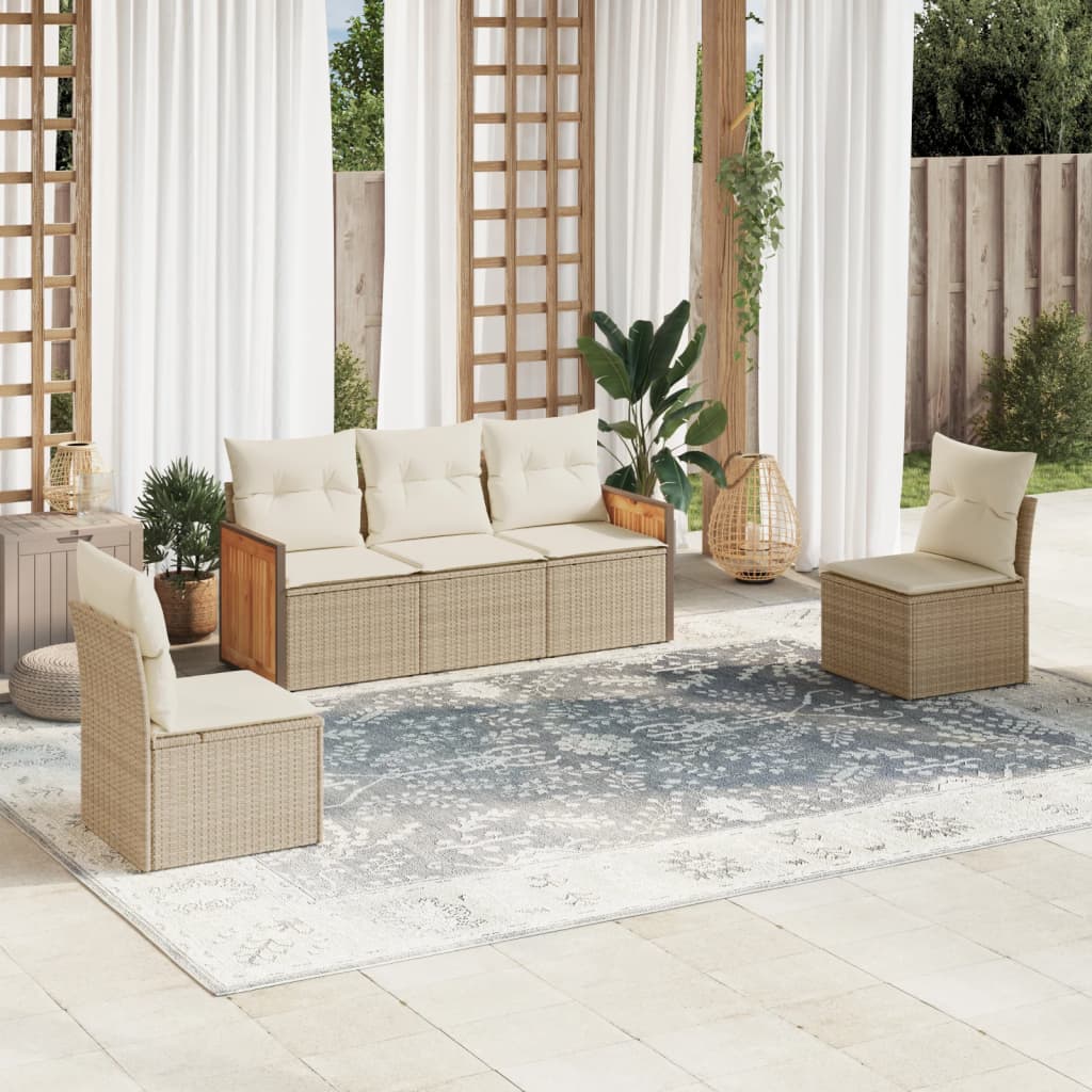 vidaXL 5-delige Loungeset met kussens poly rattan zwart