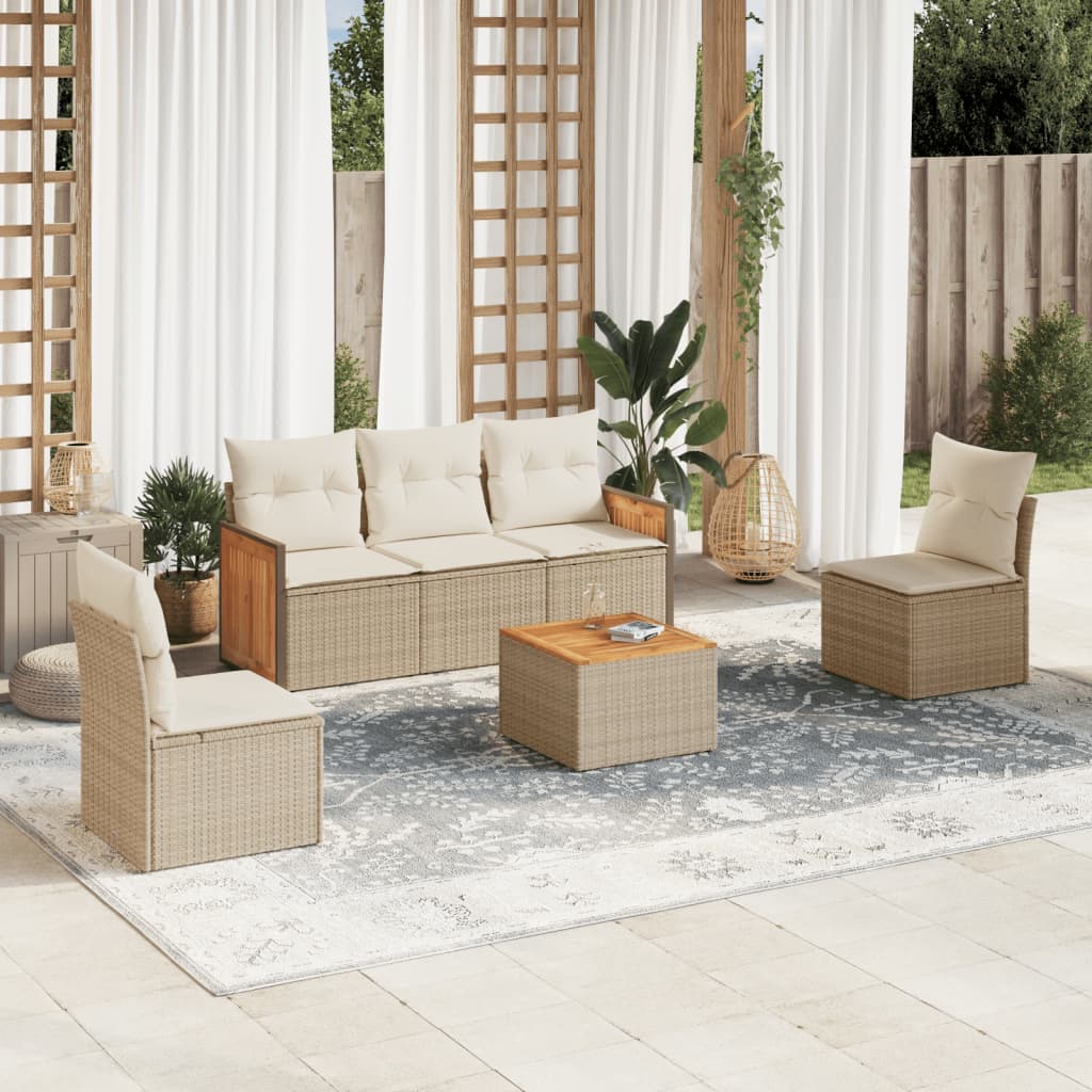 vidaXL 5-delige Loungeset met kussens poly rattan zwart