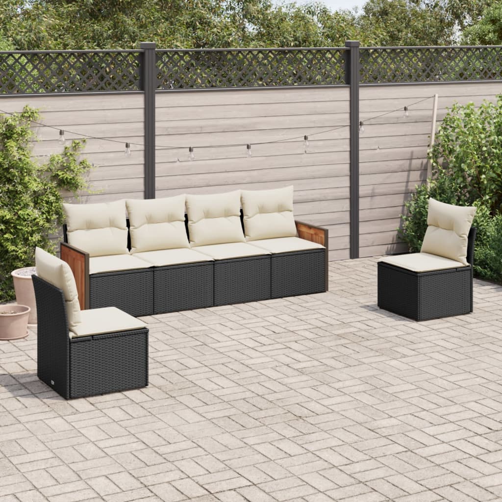 vidaXL 6-delige Loungeset met kussens poly rattan zwart