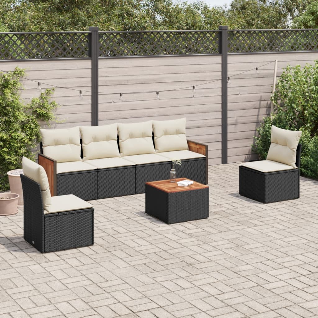 vidaXL 6-delige Loungeset met kussens poly rattan zwart