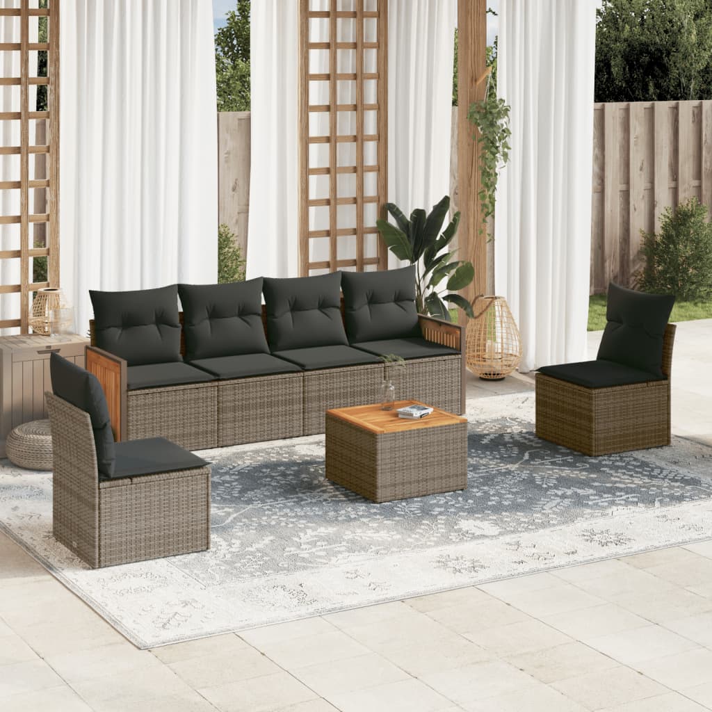 vidaXL 6-delige Loungeset met kussens poly rattan zwart
