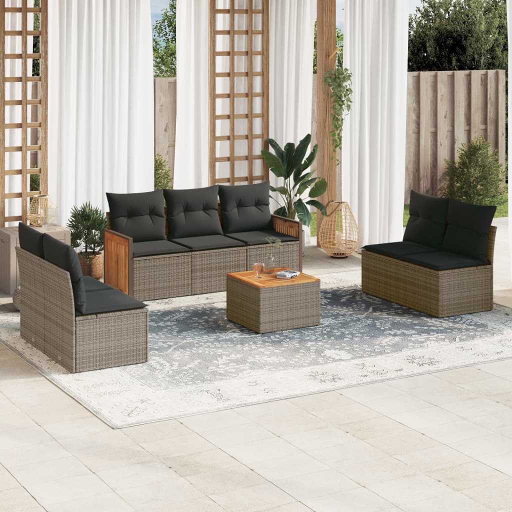 vidaXL 7-delige Loungeset met kussens poly rattan zwart