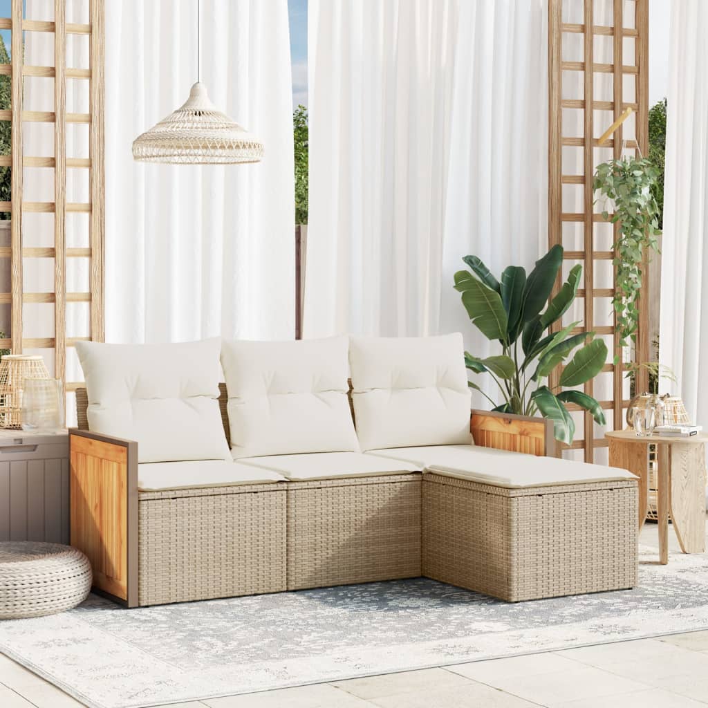 vidaXL 4-delige Loungeset met kussens poly rattan zwart