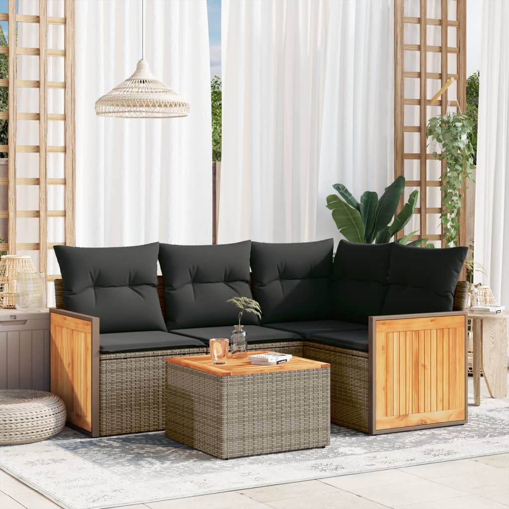 vidaXL 4-delige Loungeset met kussens poly rattan zwart