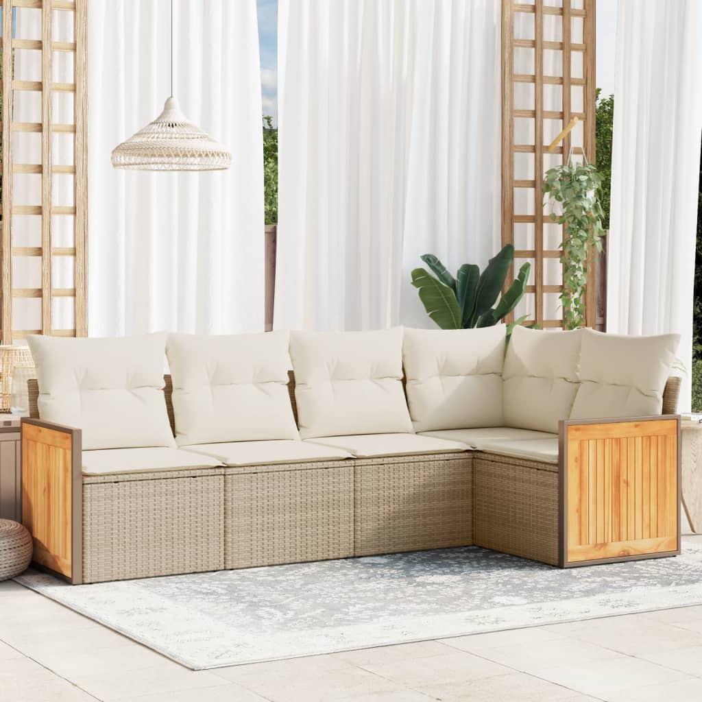 vidaXL 5-delige Loungeset met kussens poly rattan zwart