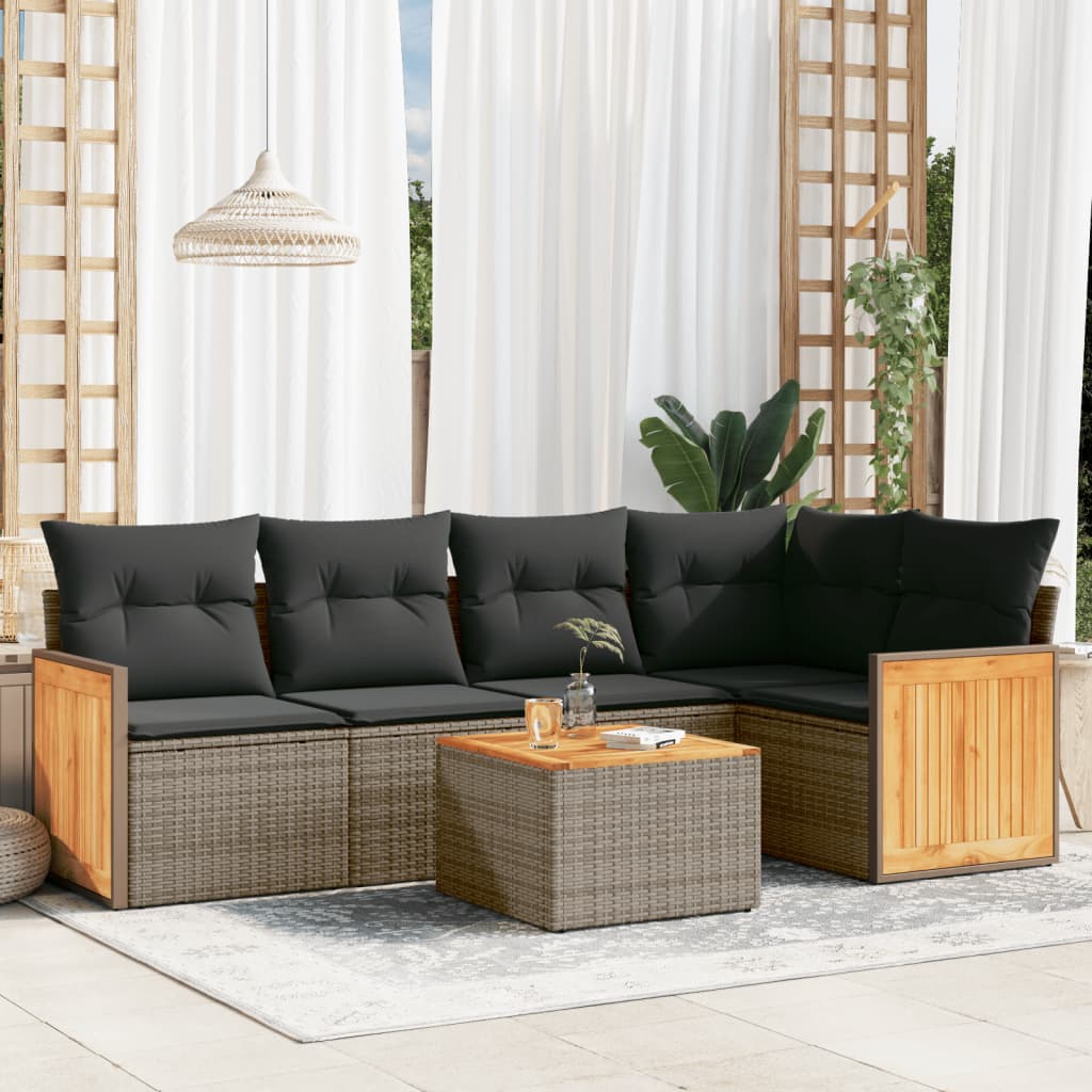vidaXL 5-delige Loungeset met kussens poly rattan zwart