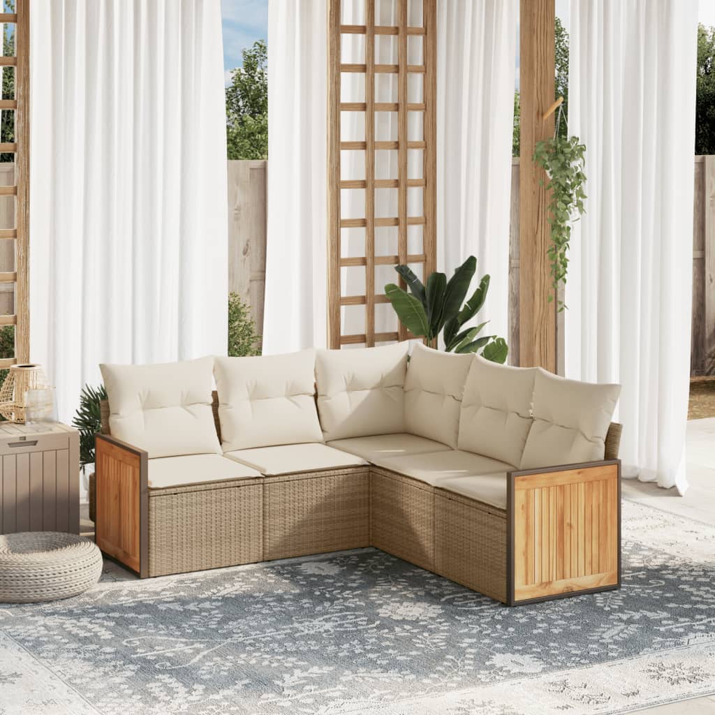 vidaXL 5-delige Loungeset met kussens poly rattan zwart