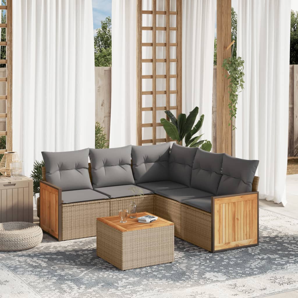 vidaXL 5-delige Loungeset met kussens poly rattan zwart