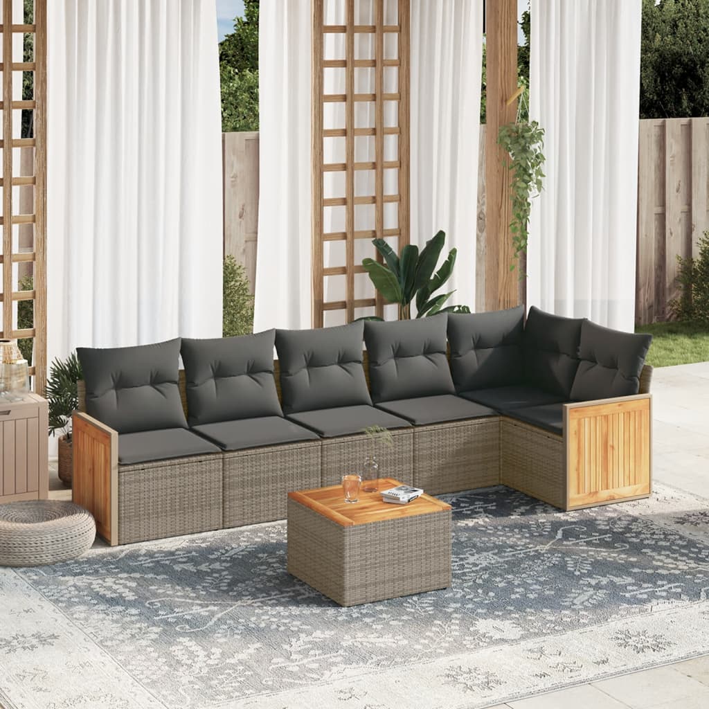 vidaXL 6-delige Loungeset met kussens poly rattan zwart