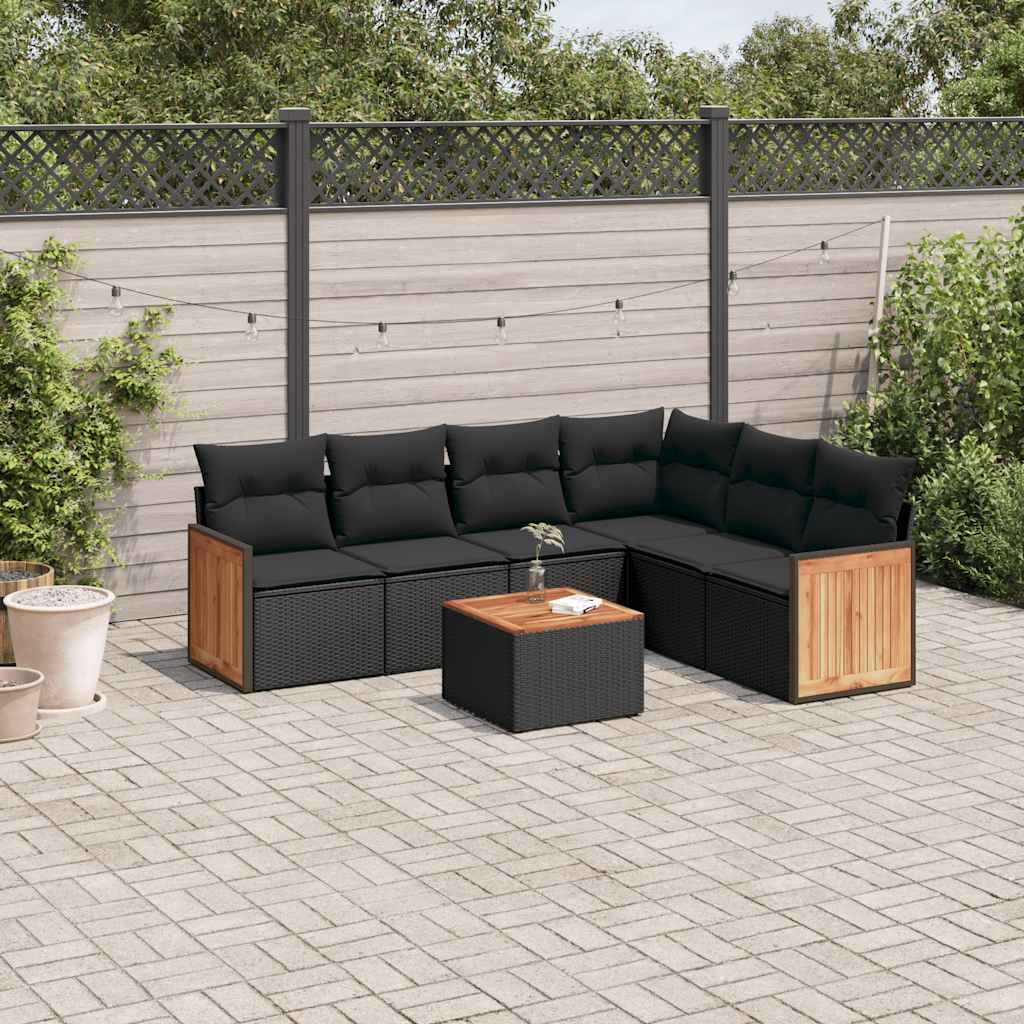 vidaXL 6-delige Loungeset met kussens poly rattan zwart