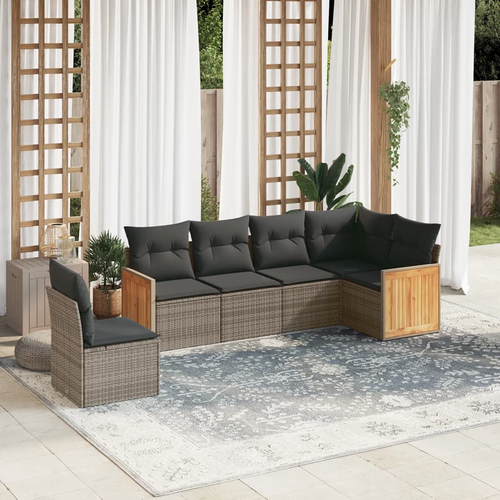 vidaXL 6-Piece Lounge Set with Cushions Poly Rattan Black