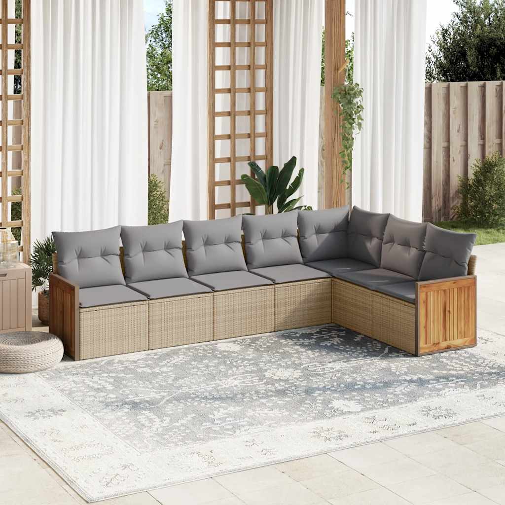 vidaXL 7-delige Loungeset met kussens poly rattan zwart