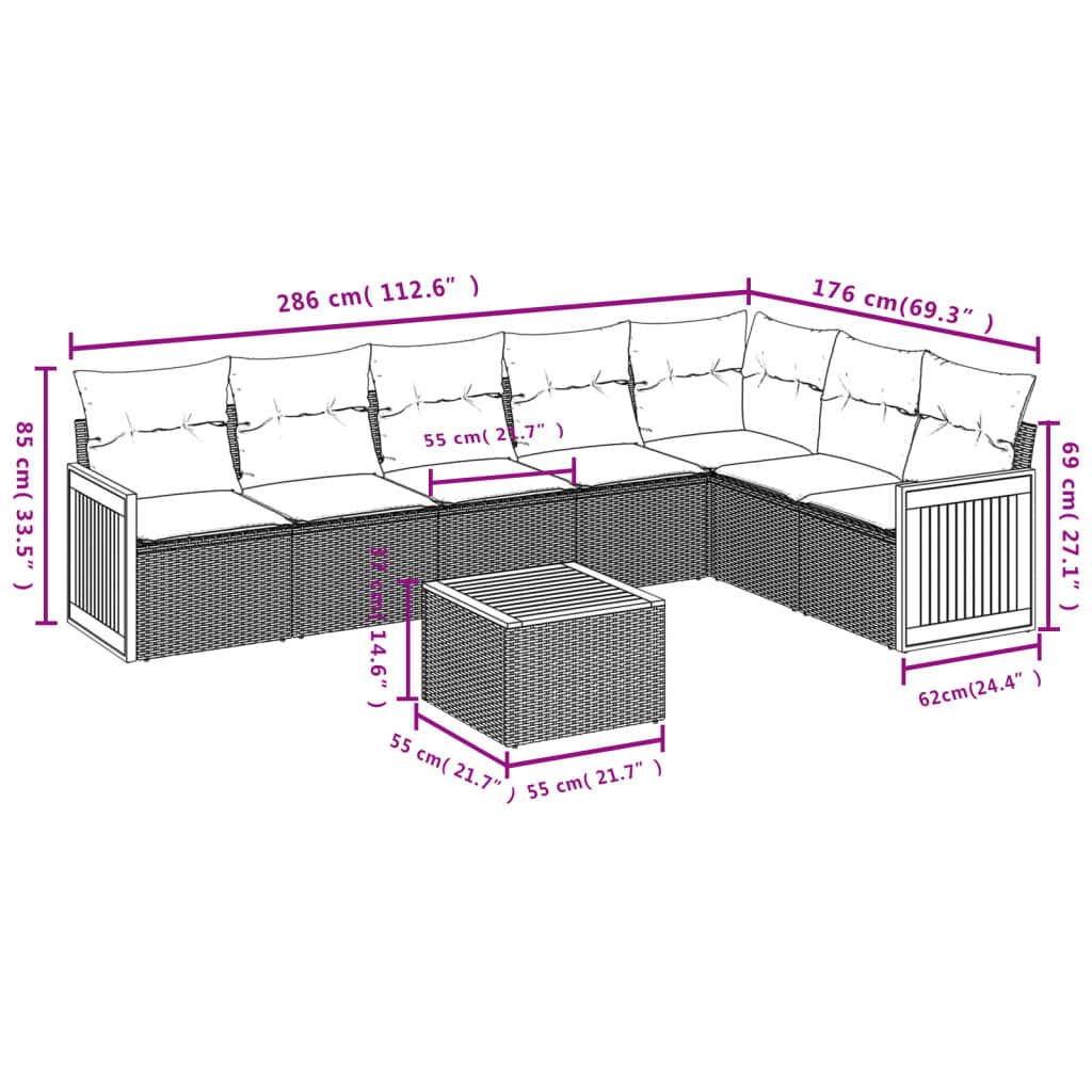vidaXL 7-delige Loungeset met kussens poly rattan zwart