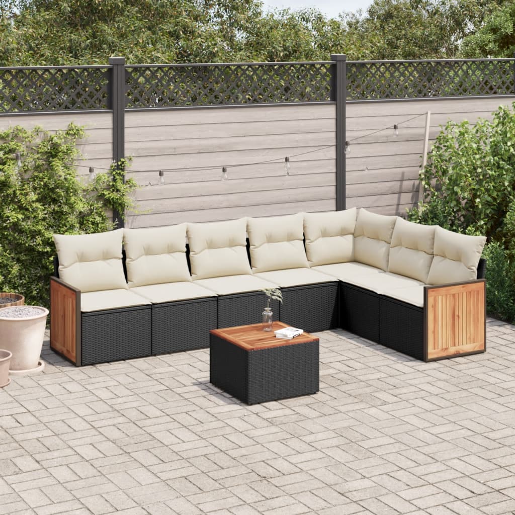 vidaXL 7-delige Loungeset met kussens poly rattan zwart