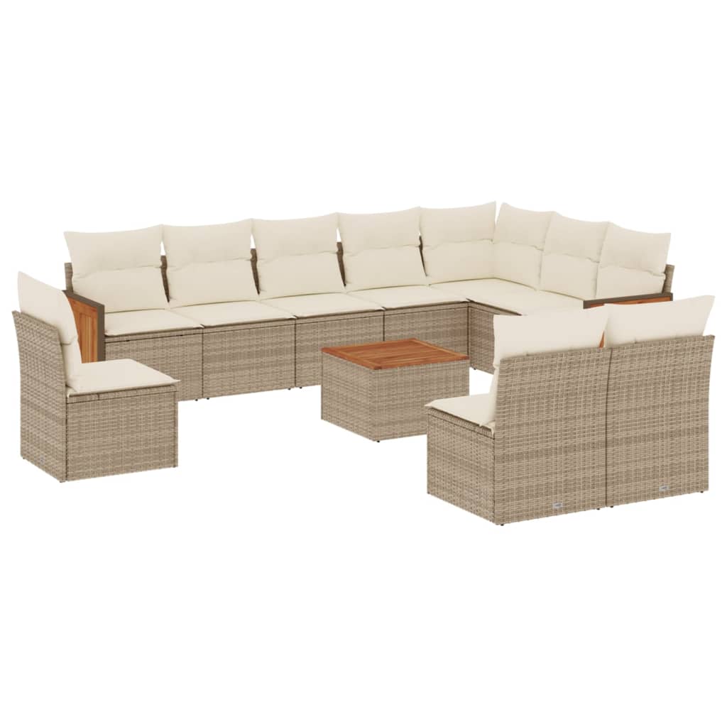 vidaXL 10-delige Loungeset met kussens poly rattan zwart