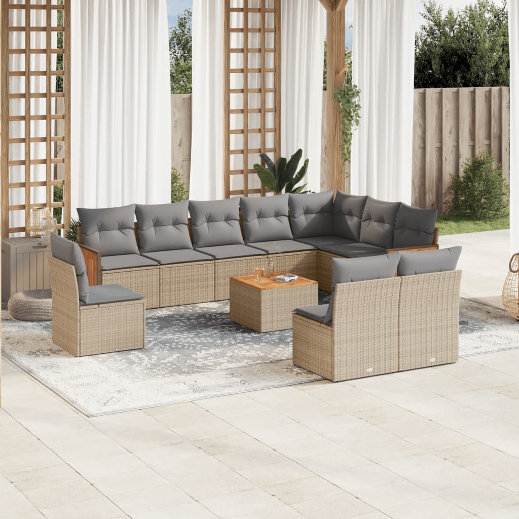 vidaXL 10-delige Loungeset met kussens poly rattan zwart