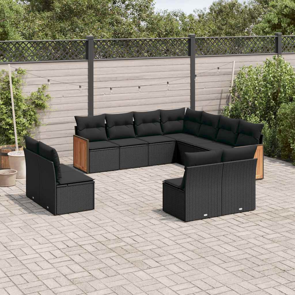 vidaXL 11-Piece Lounge Set with Cushions Poly Rattan Black