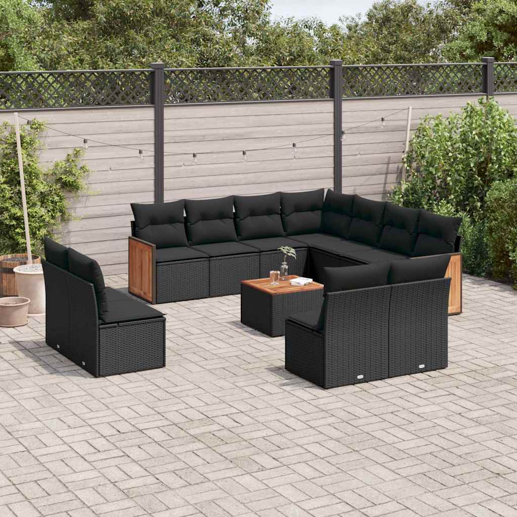 vidaXL 11-Piece Lounge Set with Cushions Poly Rattan Black