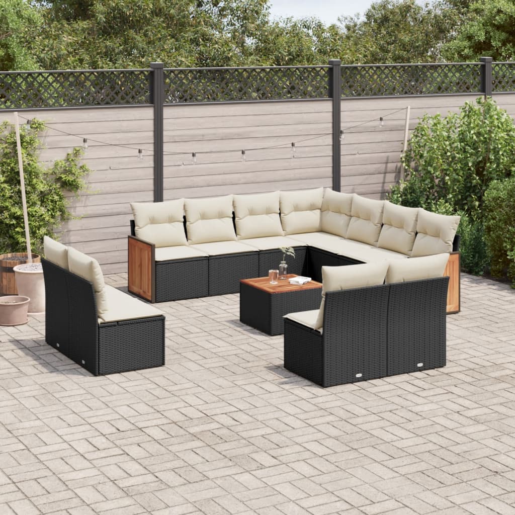 vidaXL 11-Piece Lounge Set with Cushions Poly Rattan Black