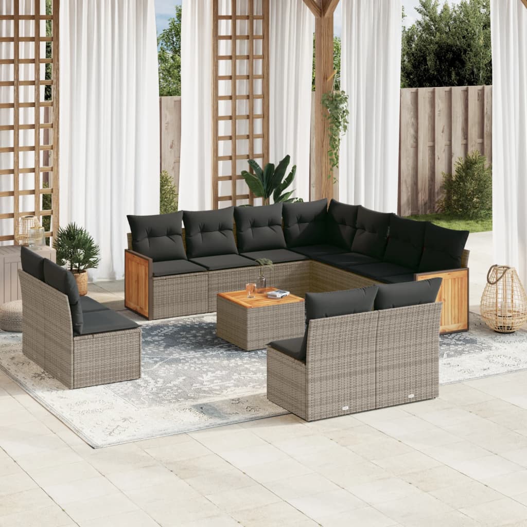vidaXL 11-Piece Lounge Set with Cushions Poly Rattan Black