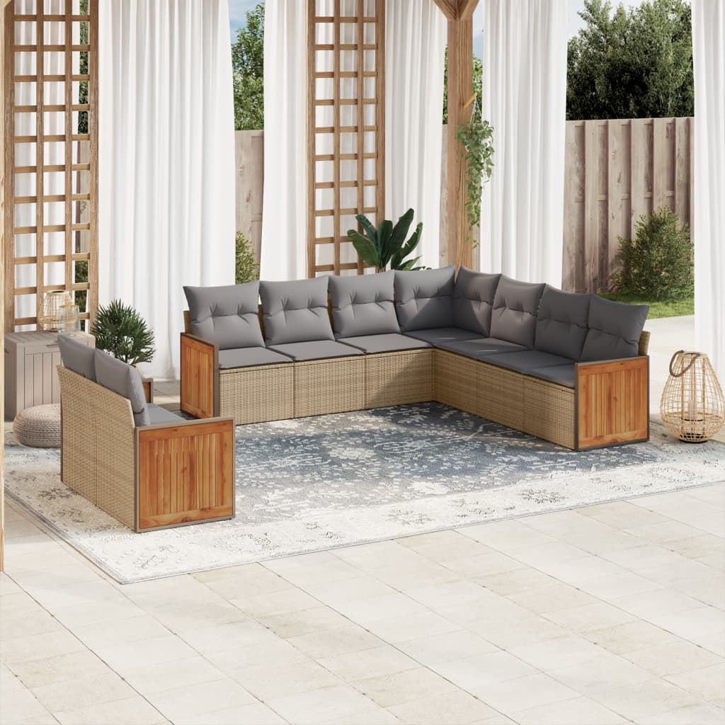 vidaXL 9-piece Lounge Set with Cushions Poly Rattan Black