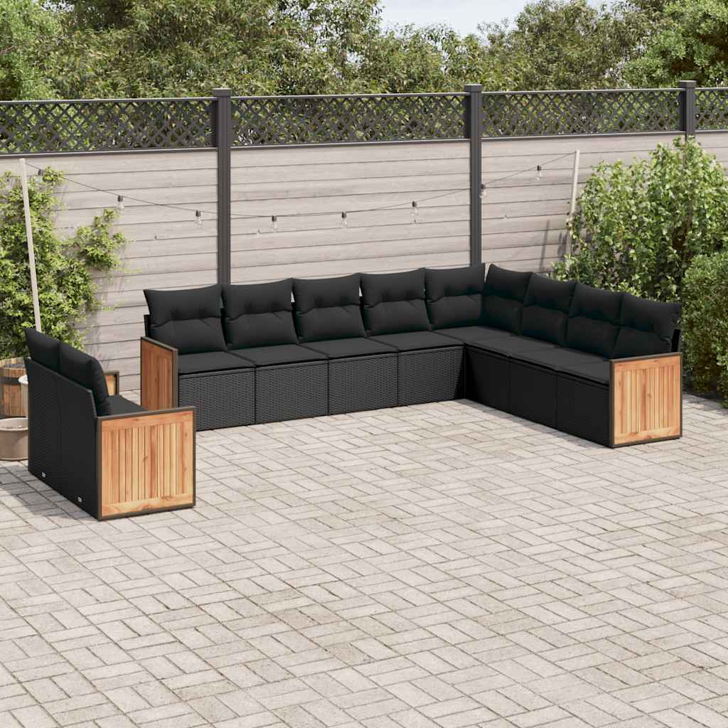 vidaXL 10-piece Lounge Set with Cushions Poly Rattan Black
