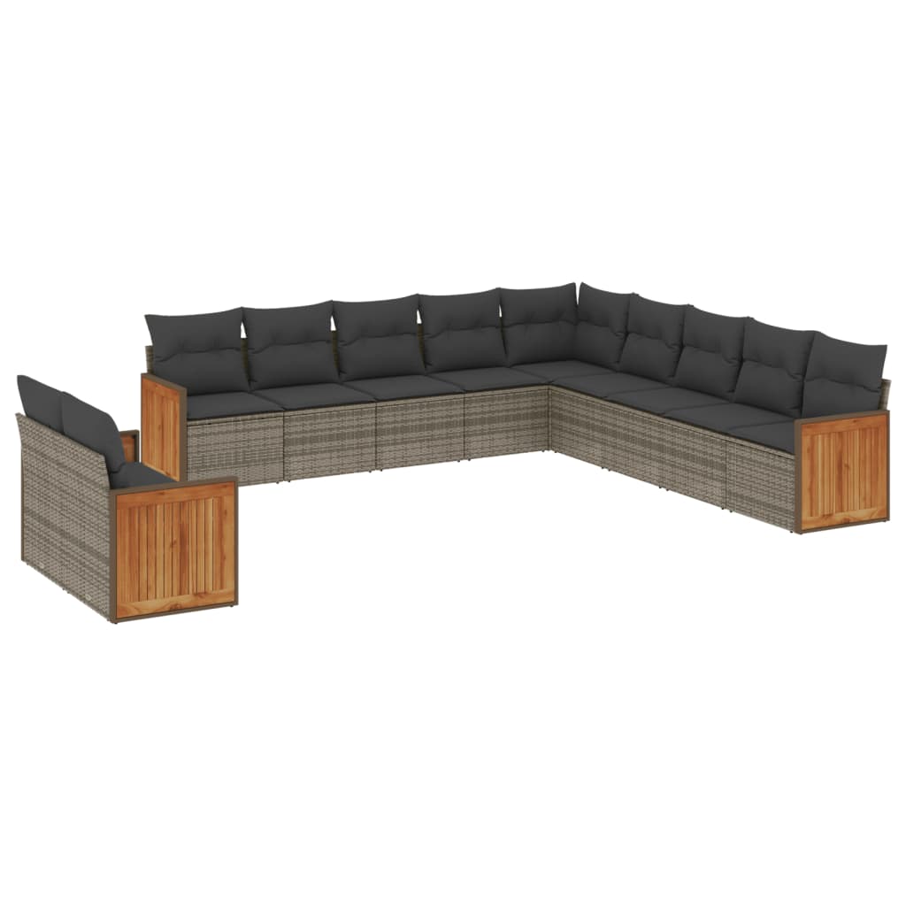 vidaXL 11-Piece Lounge Set with Cushions Poly Rattan Black