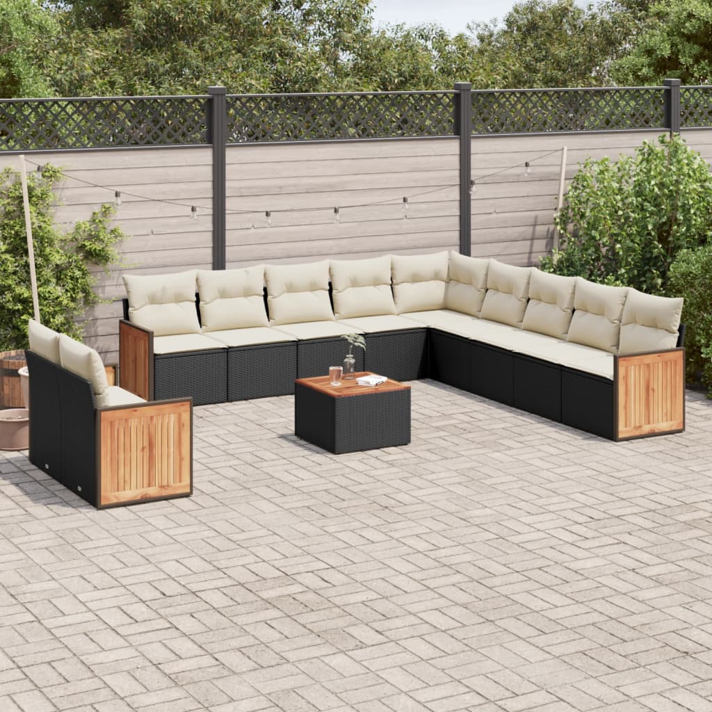 vidaXL 11-Piece Lounge Set with Cushions Poly Rattan Black