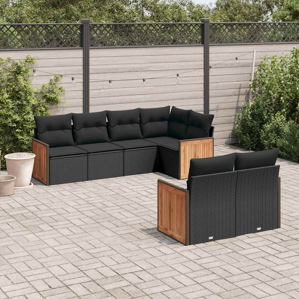 vidaXL 7-Piece Lounge Set with Cushions Poly Rattan Black