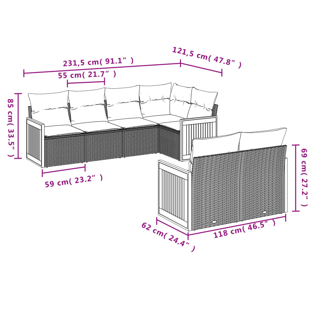 vidaXL 7-Piece Lounge Set with Cushions Poly Rattan Black