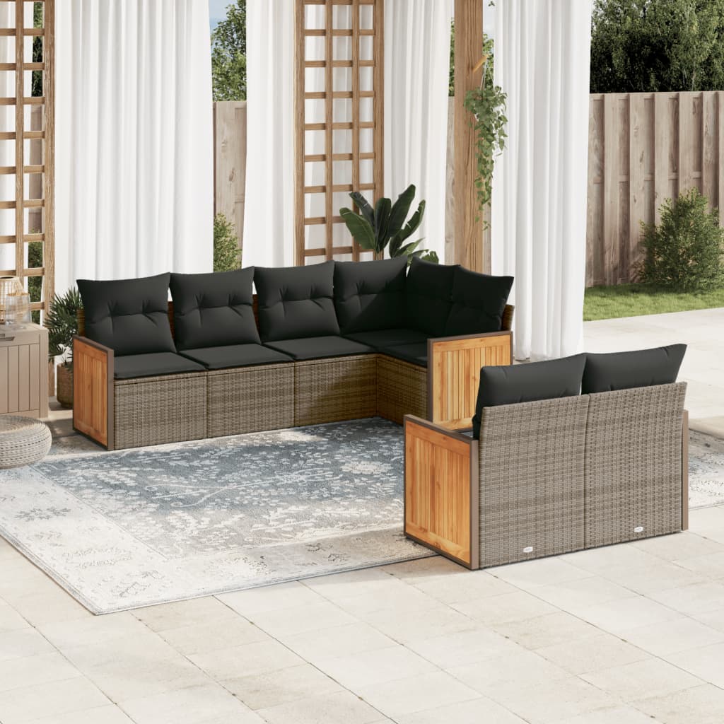 vidaXL 7-Piece Lounge Set with Cushions Poly Rattan Black