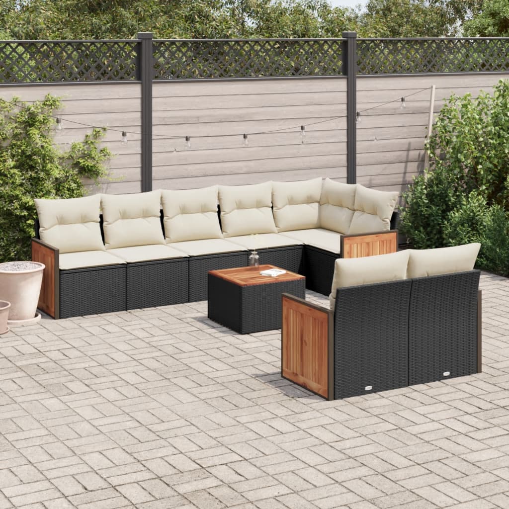 vidaXL 8-delige Loungeset met kussens poly rattan zwart