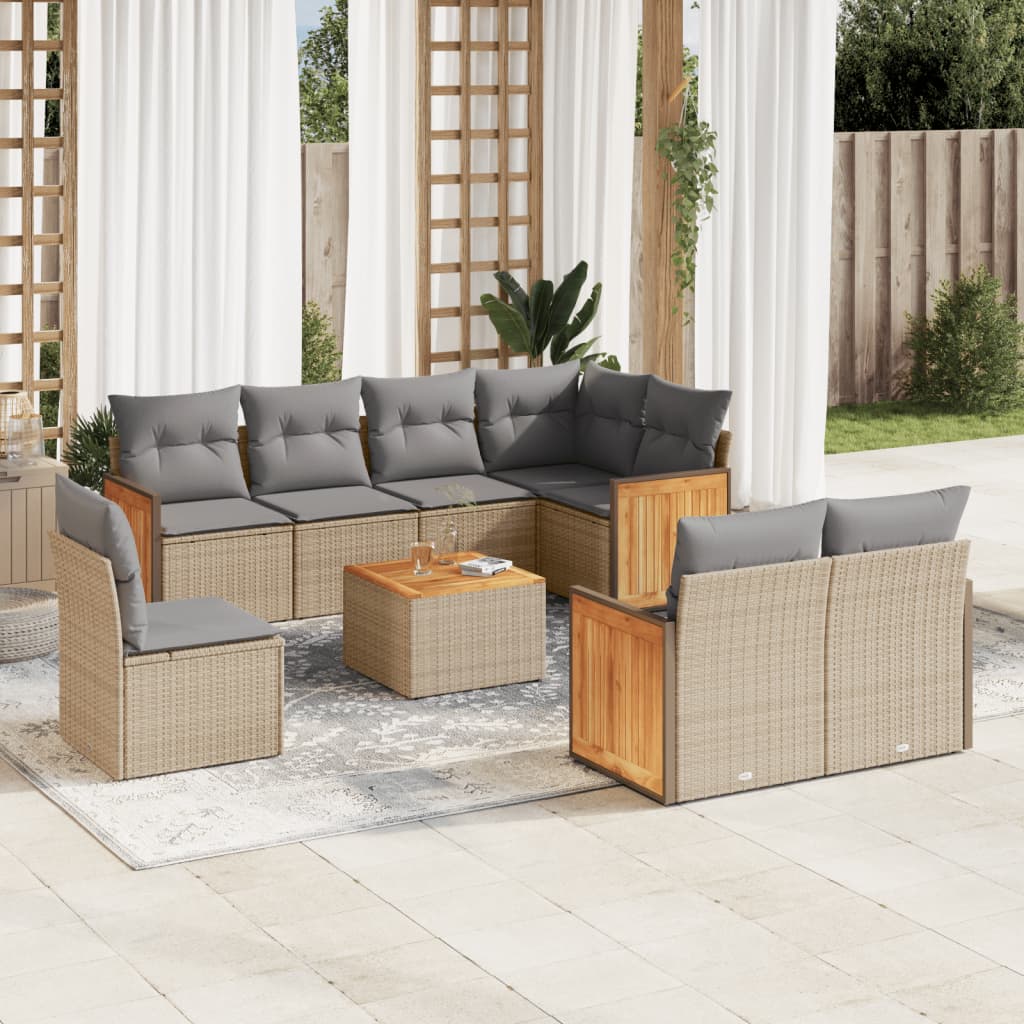 vidaXL 8-delige Loungeset met kussens poly rattan zwart