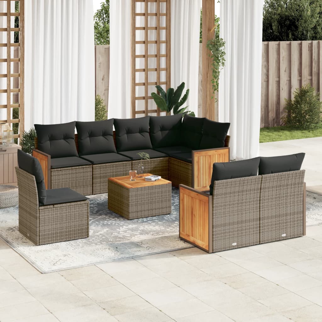 vidaXL 8-delige Loungeset met kussens poly rattan zwart