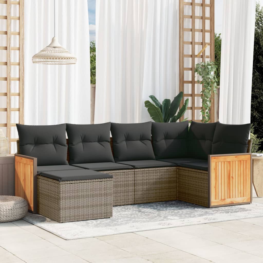 vidaXL 6-piece Lounge Set with Cushions Poly Rattan Black