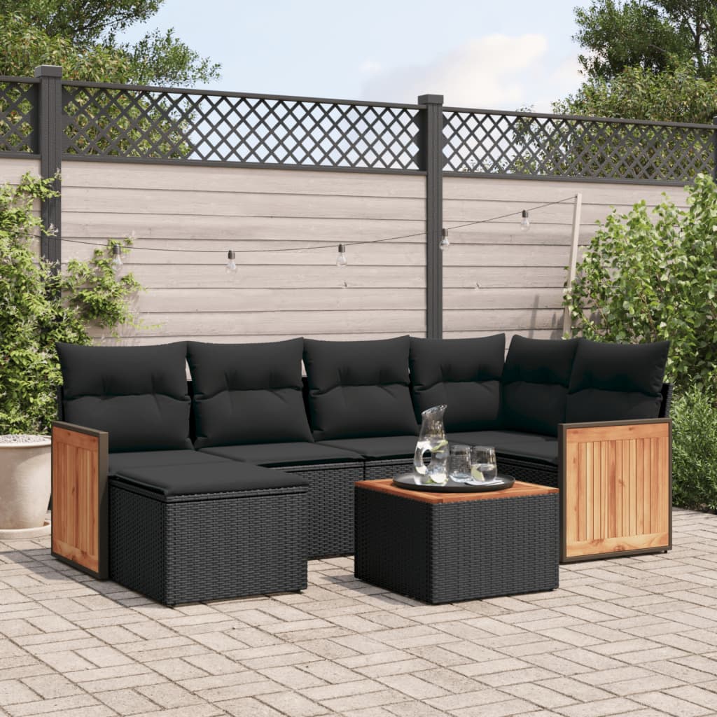 vidaXL 6-piece Lounge Set with Cushions Poly Rattan Black