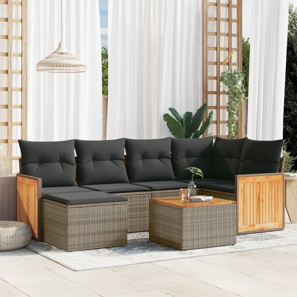 vidaXL 6-piece Lounge Set with Cushions Poly Rattan Black