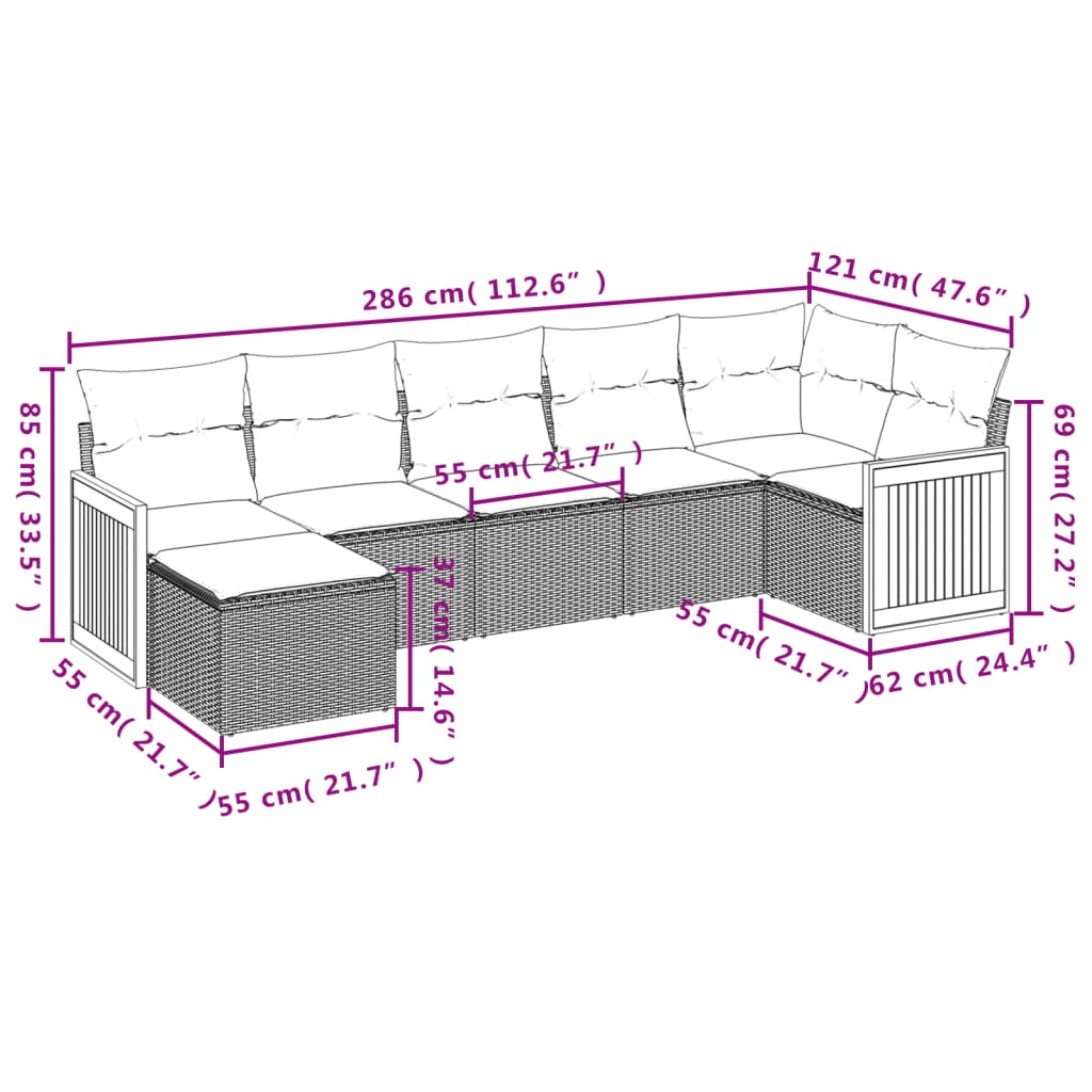 vidaXL 7-piece Lounge Set with Cushions Polyrattan Black