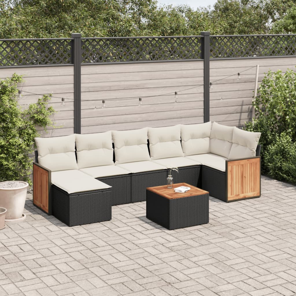 vidaXL 7-piece Lounge Set with Cushions Polyrattan Black
