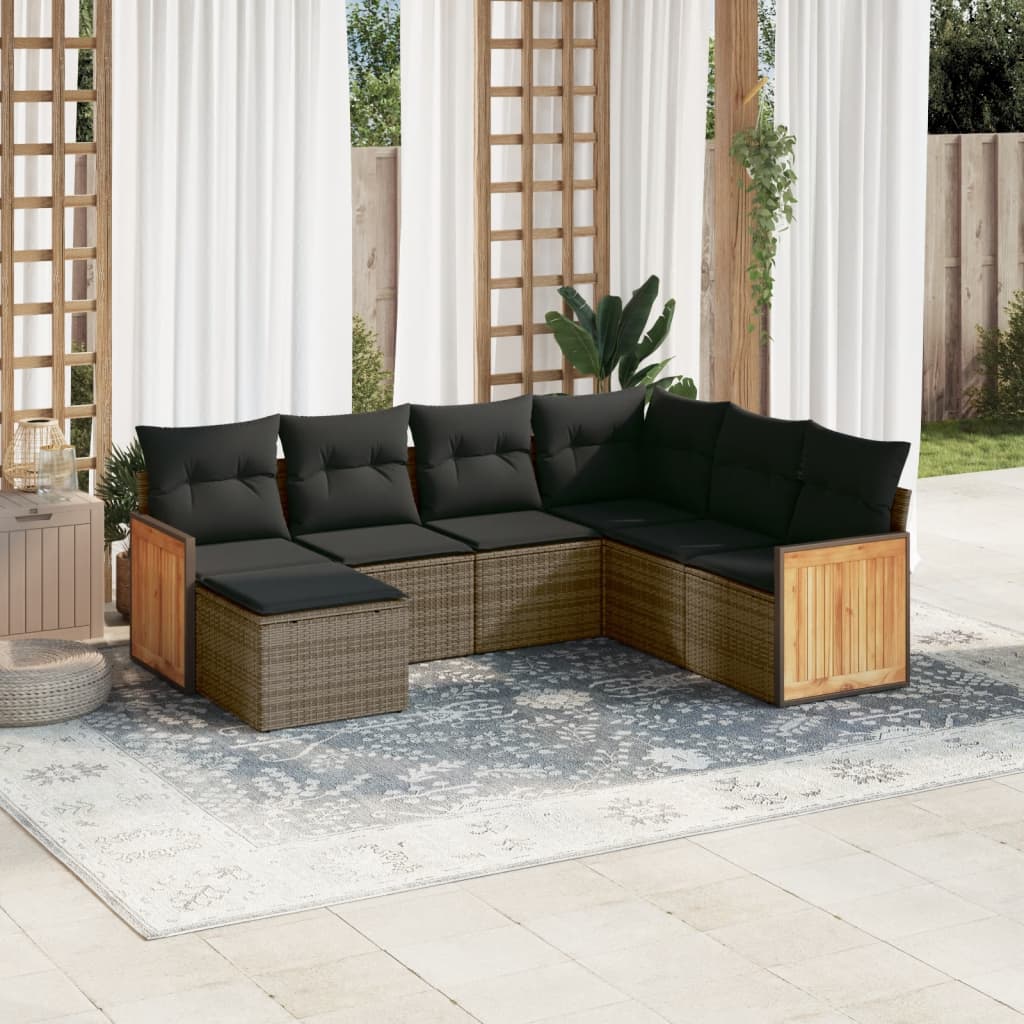 vidaXL 7-delige Loungeset met kussens poly rattan zwart