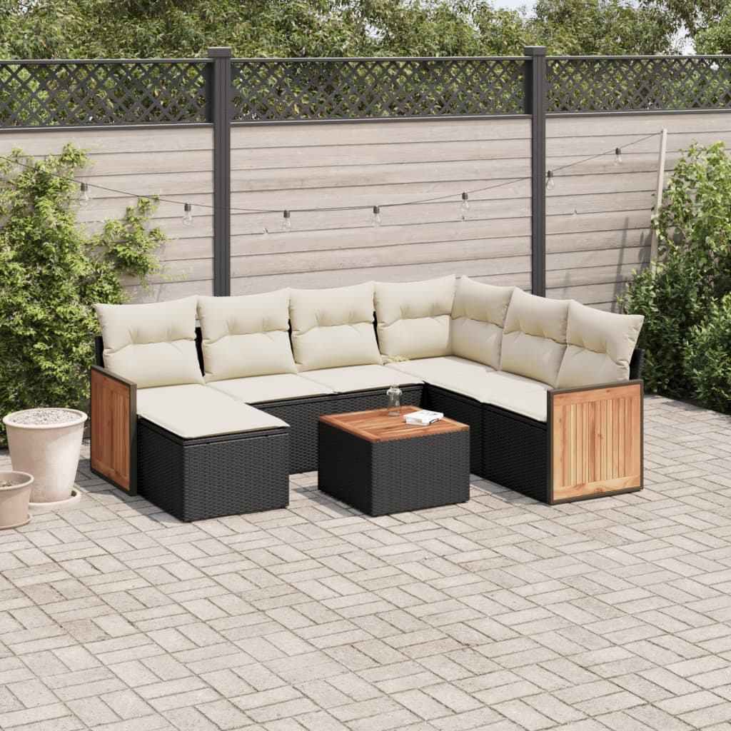 vidaXL 7-delige Loungeset met kussens poly rattan zwart