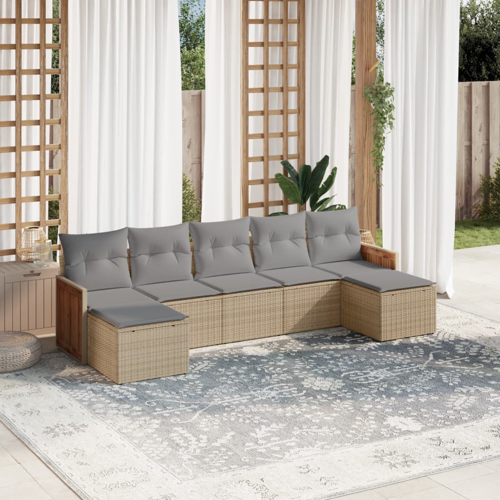 vidaXL 7-Piece Lounge Set with Cushions Poly Rattan Black