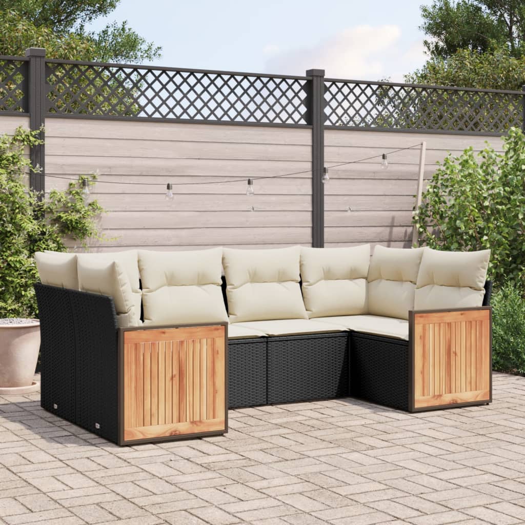 vidaXL 6-Piece Lounge Set with Cushions Poly Rattan Black