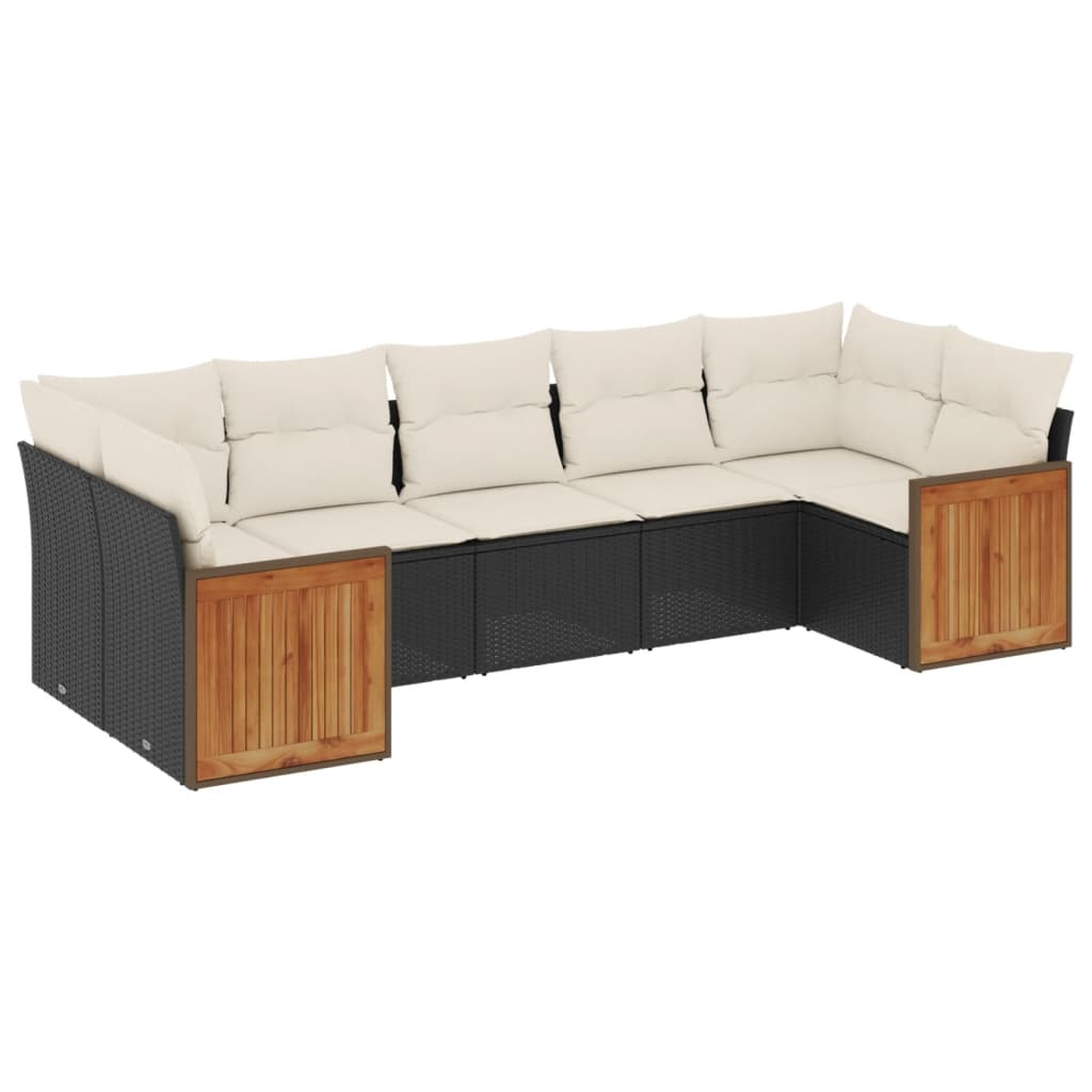 vidaXL 7-Piece Lounge Set with Cushions Poly Rattan Black
