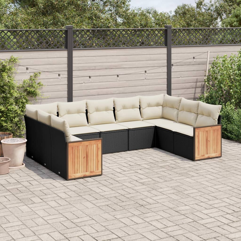 vidaXL 9-piece Lounge Set with cushions poly rattan black