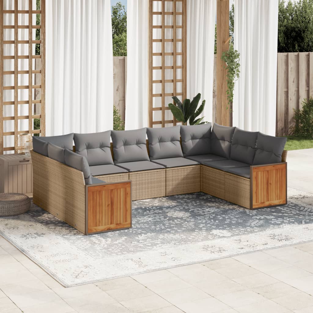 vidaXL 9-piece Lounge Set with cushions poly rattan black