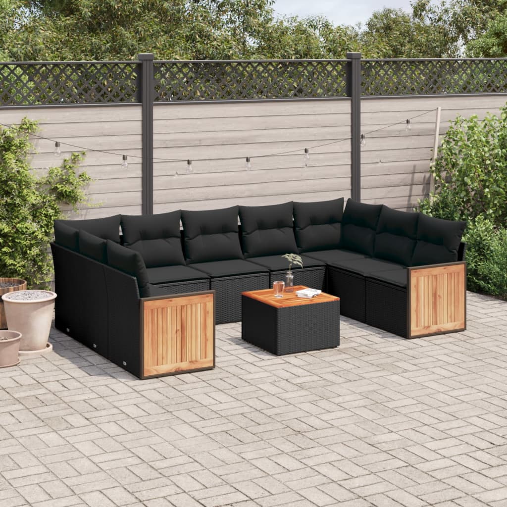 vidaXL 9-piece Lounge Set with cushions poly rattan black